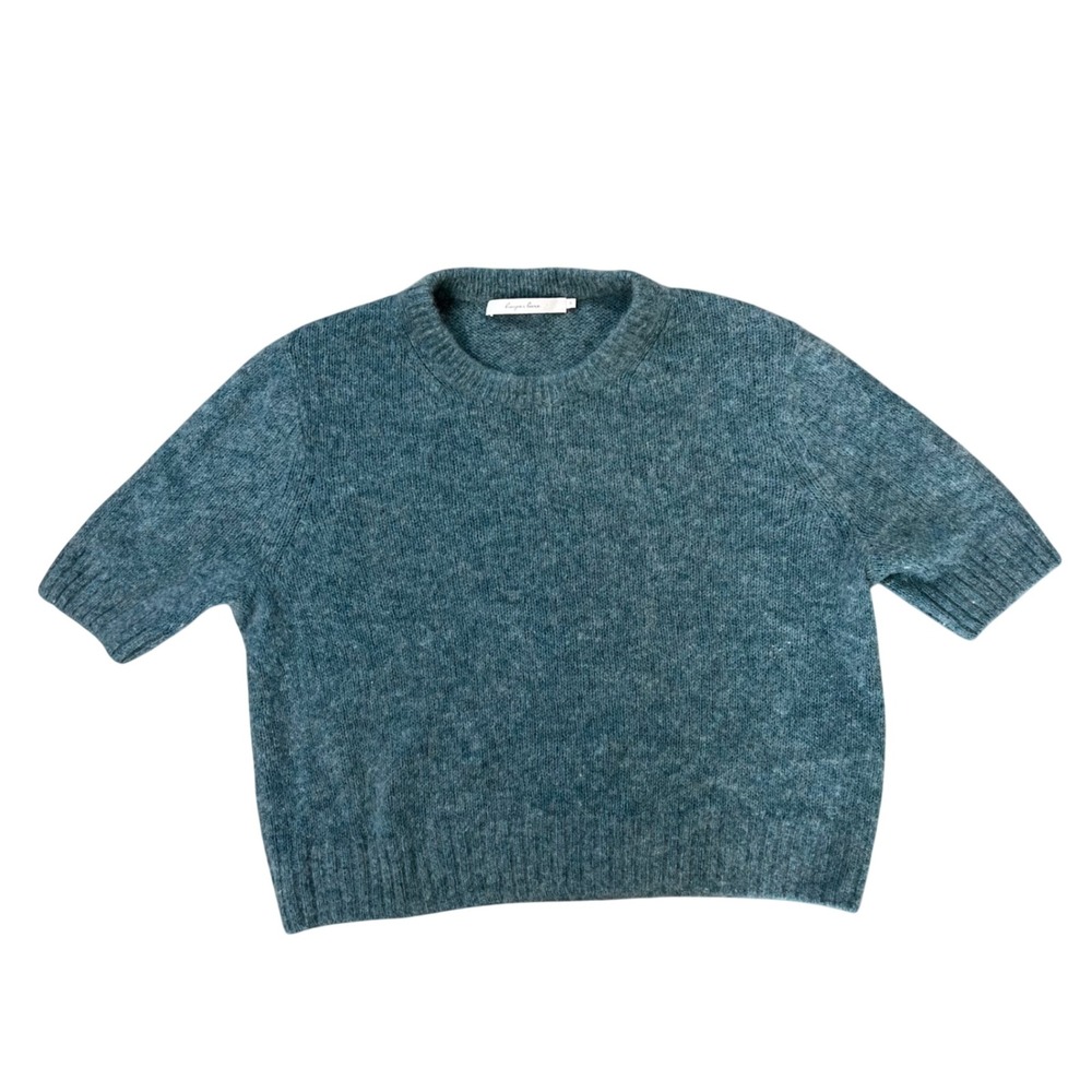 Harper Lane Merino Wool Cashmere Short Sleeve Sweater Teal Blue XL 64HL849